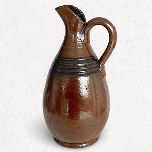20th Century Modern Wheel Turned Studio Pottery "Wine Pitcher" Ceramic Earthenware Relief Vase - Signed - Numbered - (8.25 inch / 21 cm )