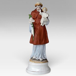 19th Century Vieux Andenne &quot;Saint Anthony&quot; Statue - Religious Porcelain / Bisque Porcelain Figurine - Made in Belgium - (7.50 inch / 19 cm)