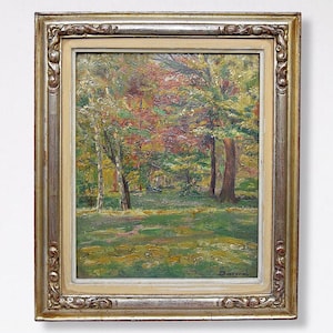 Oil On Panel &quot;Forest Scene&quot; Original Framed Artwork - Signed by Artist Bourgois - (14 inch / 35.5 cm)