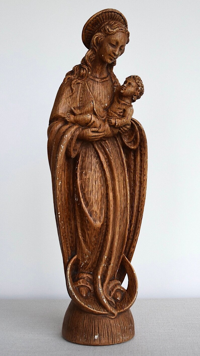 Italian Art Deco XL "guelfi" Virgin Mary With Child Jesus Statue - Hand ...