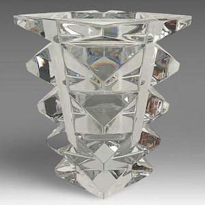 French Modernist Baccarat "Totem" Crystal Flower Vase - Marked - Signed - Unused - Original Box - Paris, France - (7.75 inch / 20 cm)