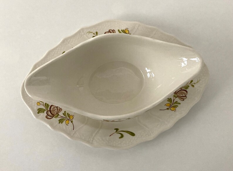 1985-1990 Belgian Manufacture Royale de la Louvière Boch Ceramic Sauce Boat Floral Decor Made in Belgium 10.25 inch / 26 cm image 6