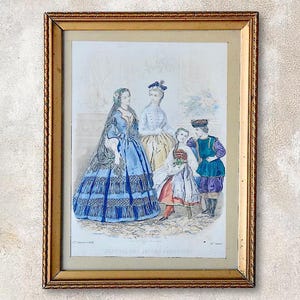 French 19th Century Parisian Framed Artwork - "Journal Des Jeunes Personnes" - Hand-Colored Etching by Héloïse Leloir - France - 1862.