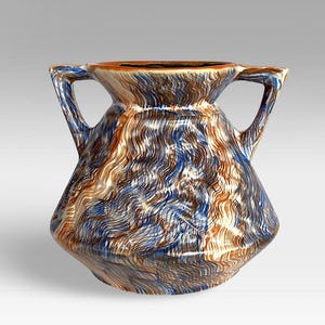 Belgian Art Deco &quot;Faïencerie de Thulin&quot; Ceramic Double Handled Drip Glaze Faience Relief Vase - Made in Belgium - (5 inch / 12.5 cm)