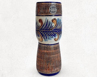 Rare Belgian "Faïencerie Rouge Fontaine Baudour" Decorative Relief Faience Vase - Made in Belgium - Marked & Signed - (11.50 inch / 29 cm)