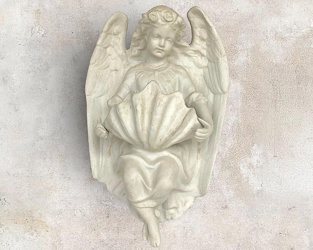 Shell Angel Statue Antique Large