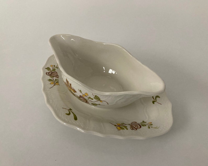 1985-1990 Belgian Manufacture Royale de la Louvière Boch Ceramic Sauce Boat Floral Decor Made in Belgium 10.25 inch / 26 cm image 8