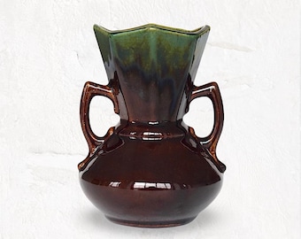 Belgian Art Deco "Thulin" Ceramic Drip Glaze Double Handled Vase - No 323 - by Faïencerie de Thulin - Belgium - (6 inch / 15 cm)
