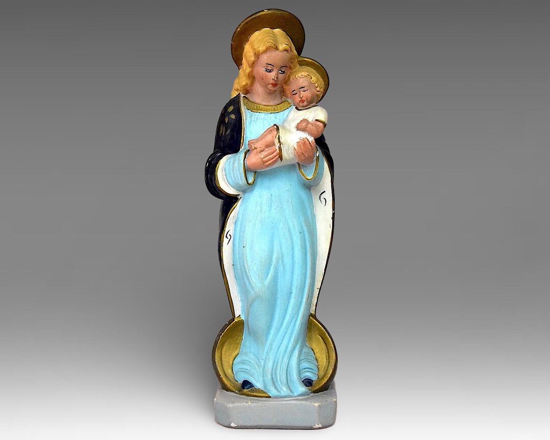 Italian Art Deco Religious "virgin Mary With Child Jesus" Statue - Hand ...