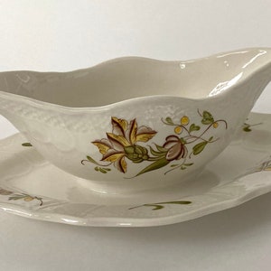 1985-1990 Belgian Manufacture Royale de la Louvière Boch Ceramic Sauce Boat Floral Decor Made in Belgium 10.25 inch / 26 cm image 3