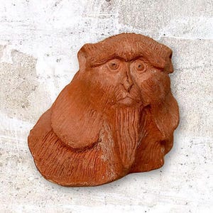Rare 20th Century "Bouffioux" Terracotta Monkey Head - Belgian / French Ceramic Wall Decoration - Signed - (4.50 inch / 11 cm)