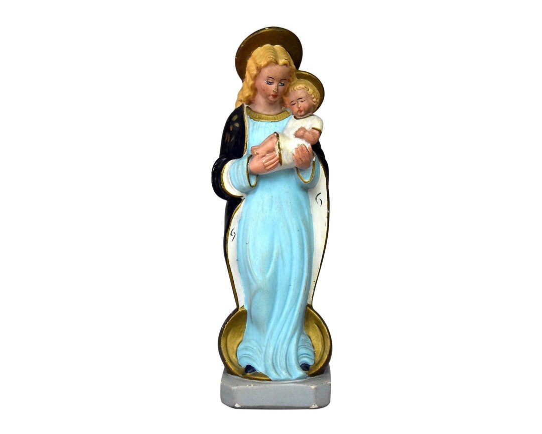 Italian Religious Art Deco Virgin Mary With Child Jesus Statue Hand ...