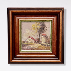 20th C. Original Framed &quot;Landscape&quot; Oil on Panel Painting - Signed by Artist - (8.75 inch / 22.4 cm)
