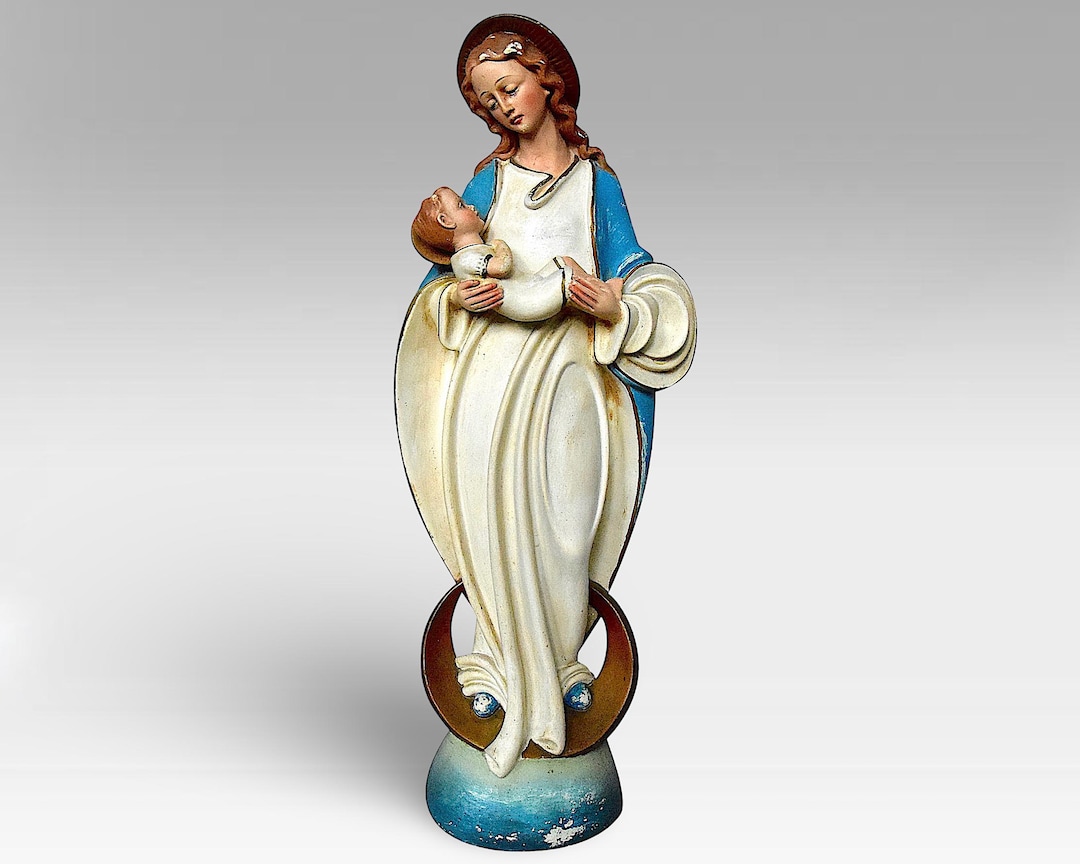 Art Deco XL "virgin Mary With Child Jesus" Statue - Hand Painted ...