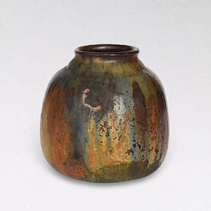 20th C. "Studio Pottery" Earthenware Drip Glaze Vase / Pot - Signed by Artist - (5.50 inch / 14 cm)