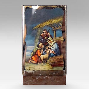 X-mas Art Deco "Nativity Scene" Postcard Holder - Religious Christmas Decoration - Marble & Hand Cut Glass - (5.75 inch / 14.5 cm)