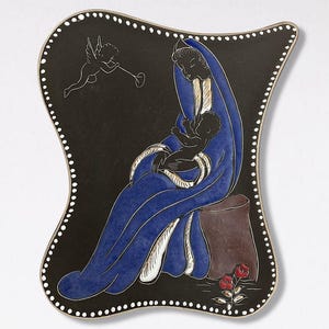 Rare MCM Belgian &quot;Hubert Bequet&quot; Hand Painted &quot;Madonna & Child&quot; Ceramic Wall Plaque - Made in Quaregnon, Belgium - (8.25 inch / 21 cm)