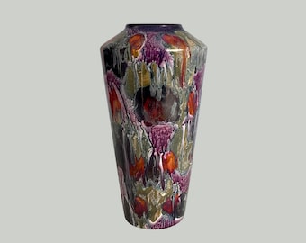 1970s Psychedelic "Scheurich" 20th Century Modern Vase - Colorful Abstract Dripping Glaze Decor - West Germany  - (10.25 inch / 26 cm)