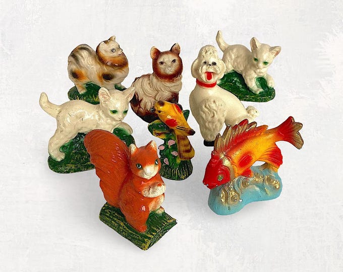 Rare 1930s-1950s Collection (8) Airbrushed Chalkware Animal Figurines ...