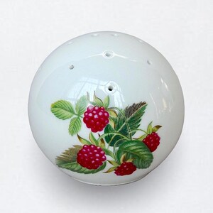 French "Porcelaine De Paris" Scent Ball / Potpourri / Aroma Diffuser - Raspberry Decor - Made in France - 1980s - Marked - (3 inch / 7.5 cm)