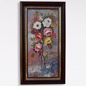 1980 Original Framed &quot;Flower Still Life&quot; Oil On Panel Painting - Signed by Artist - 1980s Wall Artwork - (22 inch / 55.7 cm)