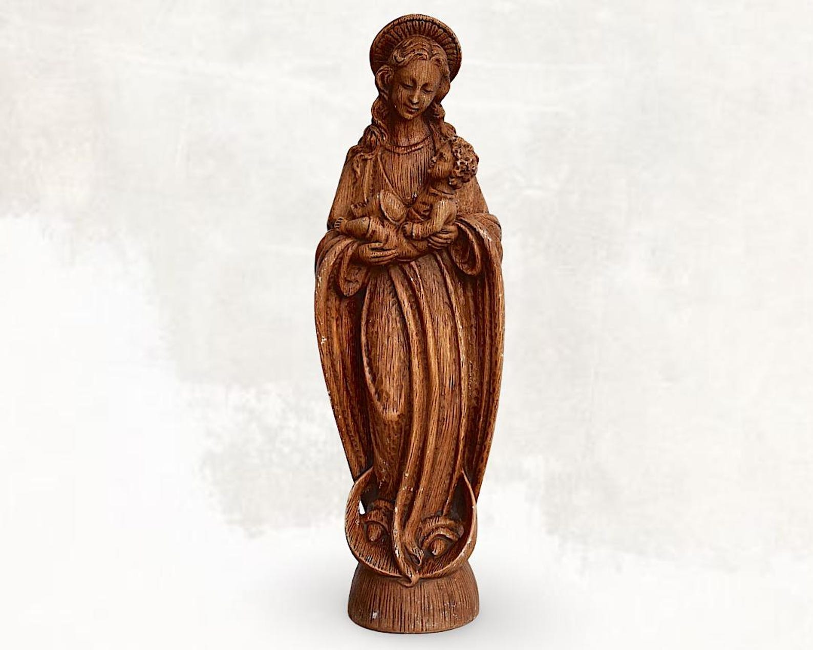 Italian Art Deco XL "guelfi" Virgin Mary With Child Jesus Statue - Hand ...