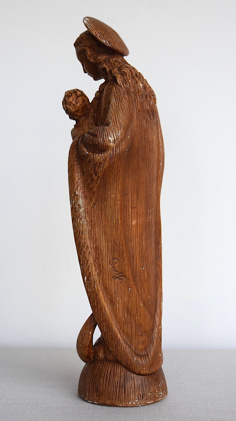 Italian Art Deco XL "guelfi" Virgin Mary With Child Jesus Statue - Hand ...