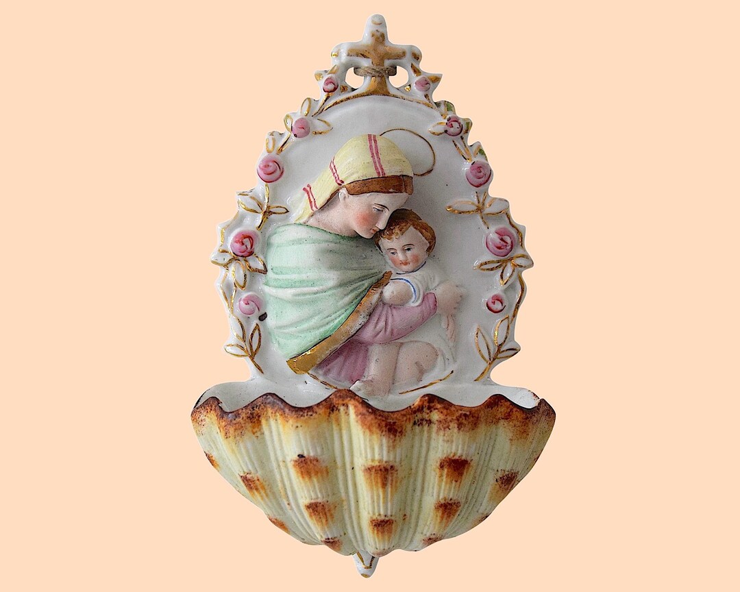 19th Century 3D madonna With Child Jesus Hand Painted Gilded Porcelain ...