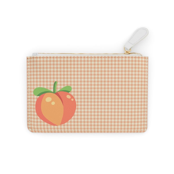 Mini Clutch Bag, Light Orange Gingham with Peach feature. Gifts for Women | Pouch | Zipper Pouch | Clutch Bag | Going Out Bag