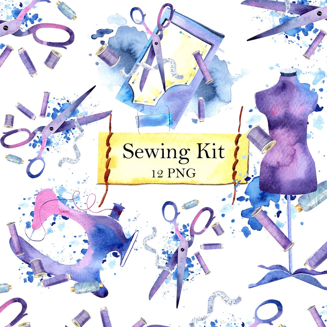 Watercolor Sewing Kit Clipart. Dress Form, Sewing Machine, Needlework ...