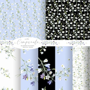 Campânula azul, jacintos, planta de campânula padrão sem emenda, aquarela de papel digital, cartões de casamento, aniversário, convite de dia das mães