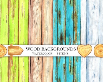 Watercolor Wood Background, Colorful Wooden clipart, Sign Posts, Spring, Instant Download, digital PNG