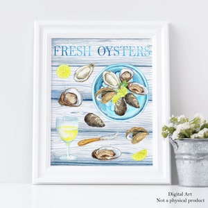 Watercolor seafood, oyster clipart, food clip art, digital PNG, printable poster image 4