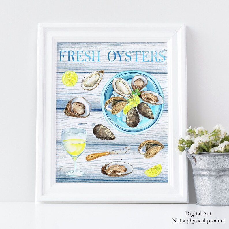 Watercolor seafood, oyster clipart, food clip art, digital PNG, printable poster image 4