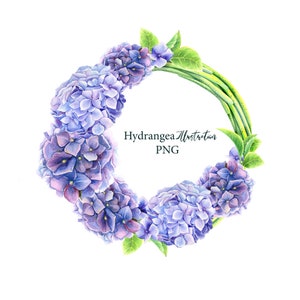 Blauer Hortensienkranz - LOVE - Blumen Aquarell - Hochzeitskarten - Geburtstagseinladung - Valentinstag - Digital Clipart PNG