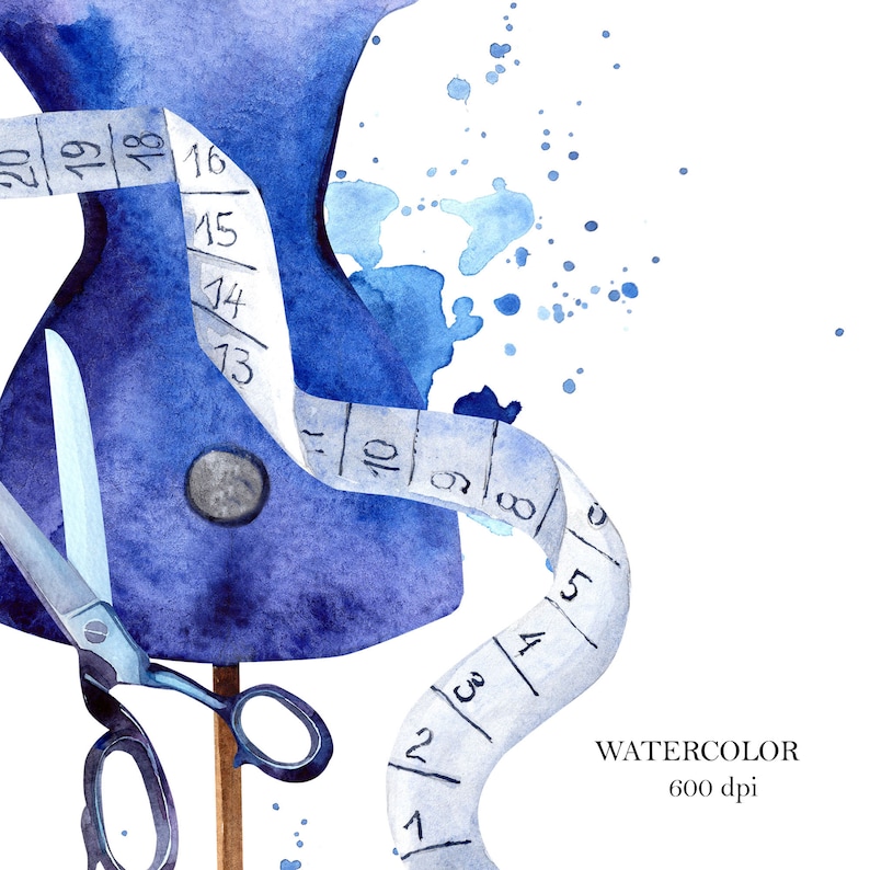 Watercolor sewing clipart. Dress form sewing machine Etsy
