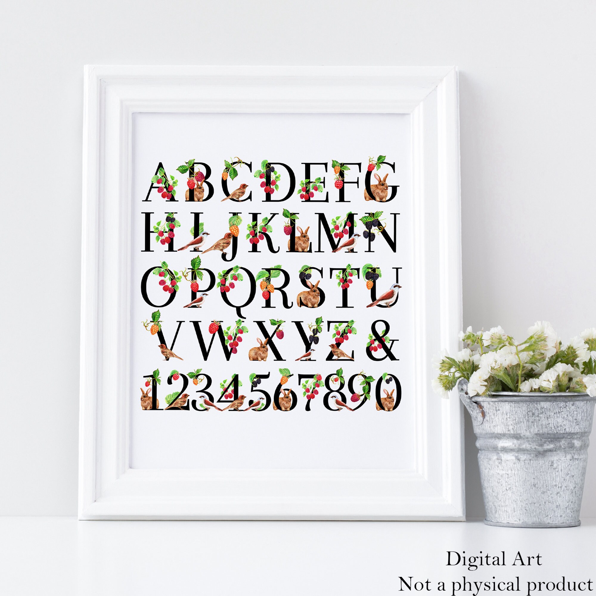 Raspberry Sign Letters Watercolor Raspberry, Cute Animals Embellished Letters Numbers Alphabet ...