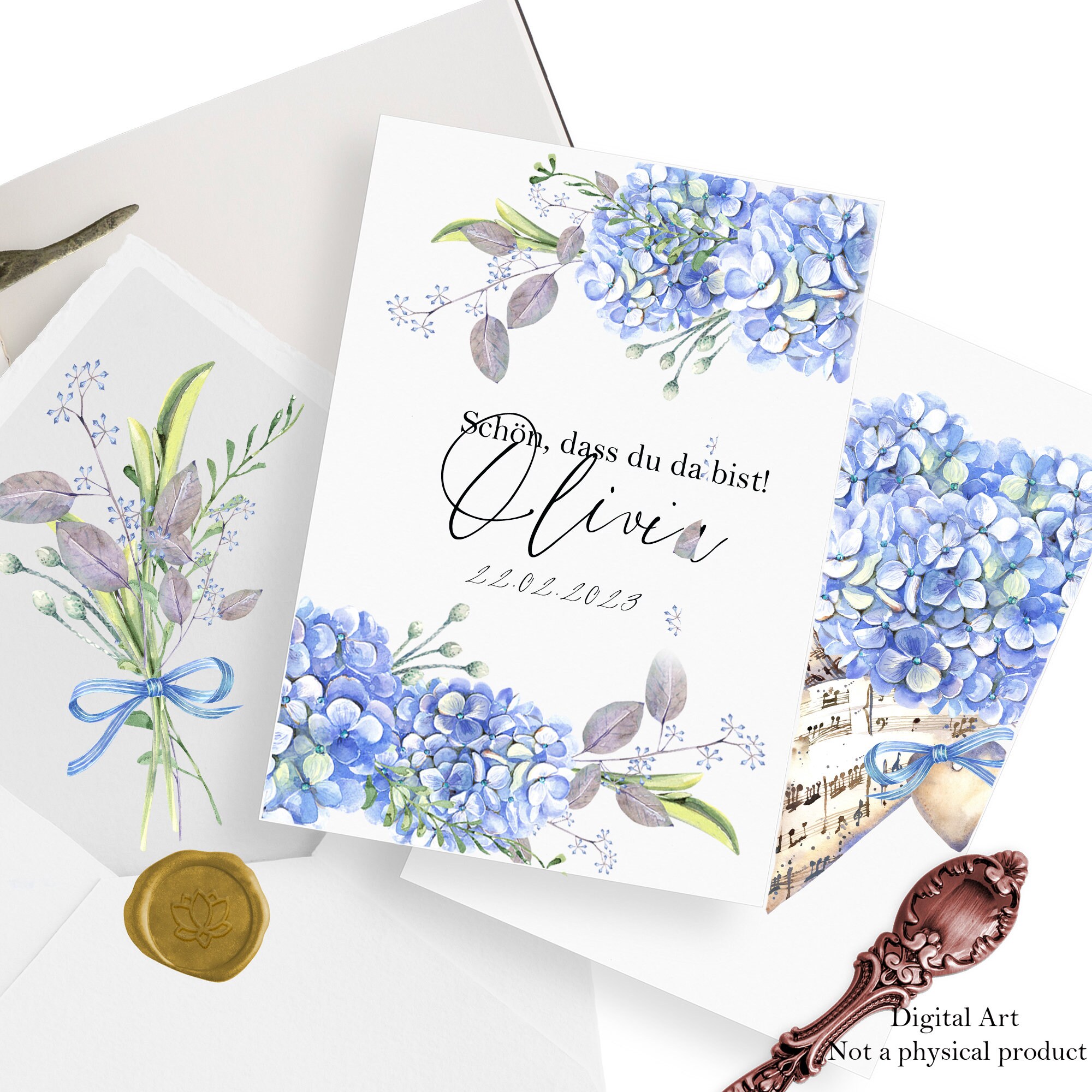 Watercolor Blue Hydrangeas, Vintage Digitale Clipart, Floral Bouquet