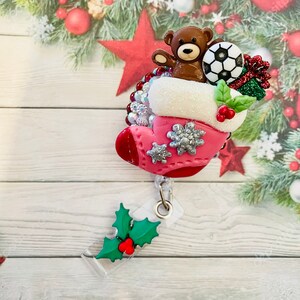 Christmas stocking themed badge reel
