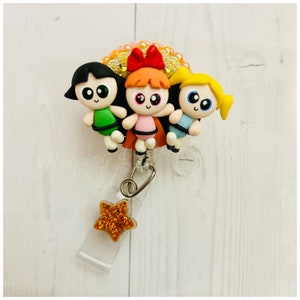 Cartoon Girl power super heroes badge reel