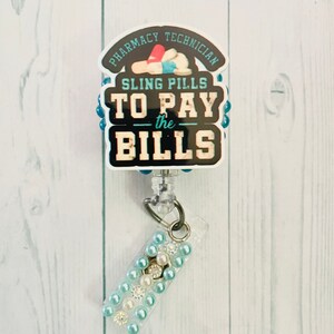 Cute pharmacy technician themed badge reel