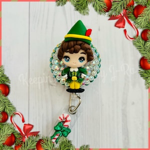 Funny christmas elf themed badge reel