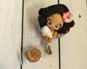 Island Princess Clay Doll Badge Reel