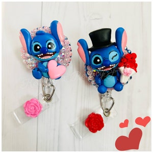 Blue alien stitch Valentine’s Day badge reel