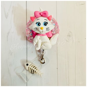 White kitty badge reel