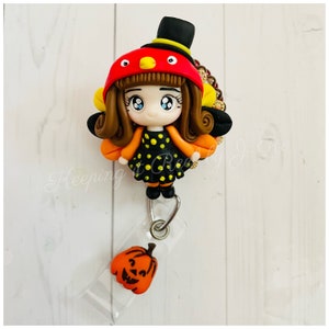 Fall Turkey girl badge reel, Turkey badge reel, thanksgiving badge reel