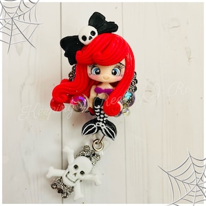 Skeleton Halloween mermaid badge reel