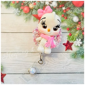 Adorable Christmas winter snowgirl themed badge reel