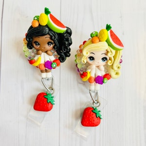 Rainbow fruit girl badge reel, summer badge reel, fruit badge reel