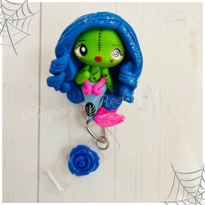 Zombie mermaid siren badge reel, Halloween badge reel